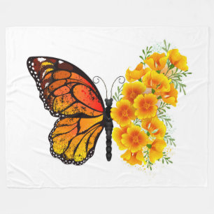 Flower Butterfly med Gult California Poppy Fleecefilt