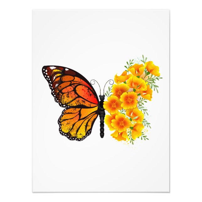 Flower Butterfly med Gult California Poppy Fototryck (Framsidan)