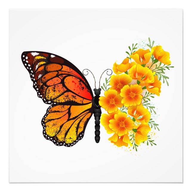 Flower Butterfly med Gult California Poppy Fototryck (Framsidan)