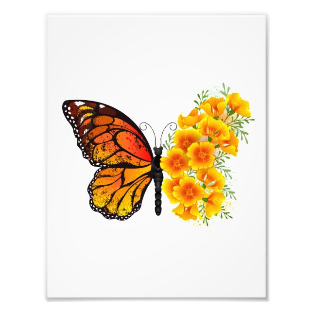 Flower Butterfly med Gult California Poppy Fototryck (Framsidan)