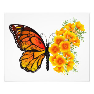 Flower Butterfly med Gult California Poppy Fototryck
