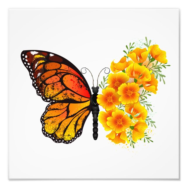 Flower Butterfly med Gult California Poppy Fototryck (Framsidan)