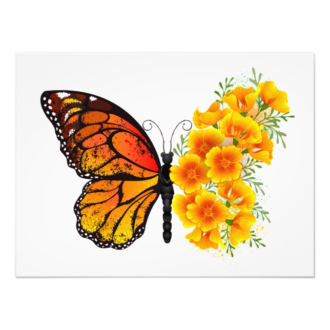Flower Butterfly med Gult California Poppy Fototryck (Framsidan)