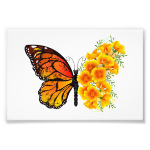 Flower Butterfly med Gult California Poppy Fototryck