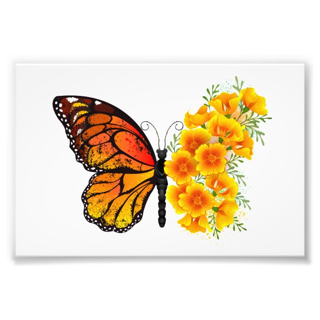 Flower Butterfly med Gult California Poppy Fototryck (Framsidan)
