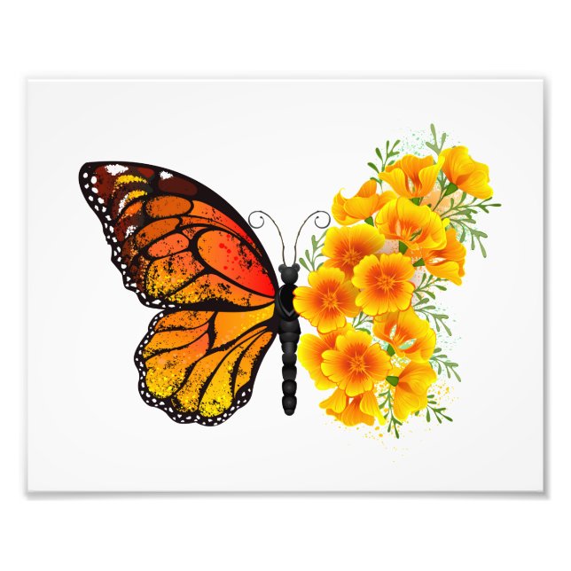 Flower Butterfly med Gult California Poppy Fototryck (Framsidan)