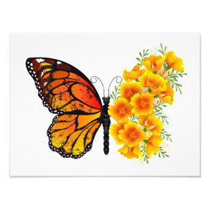 Flower Butterfly med Gult California Poppy Fototryck