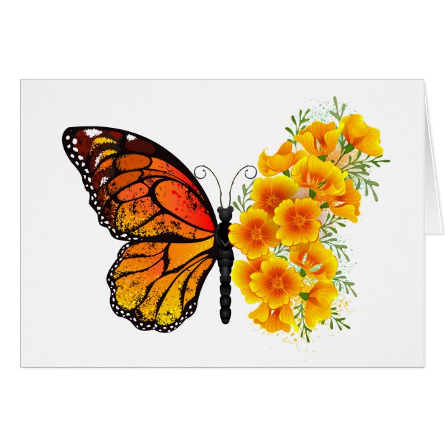 Flower Butterfly med Gult California Poppy Hälsningskort (Framsidan Horizontal)