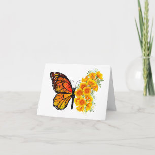 Flower Butterfly med Gult California Poppy Helgkort