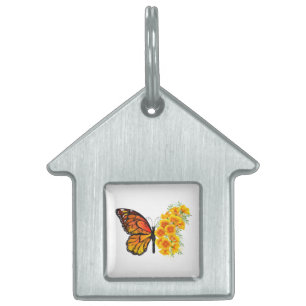 Flower Butterfly med Gult California Poppy ID-bricka Husdjur