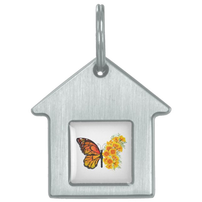 Flower Butterfly med Gult California Poppy ID-bricka Husdjur (Framsidan)