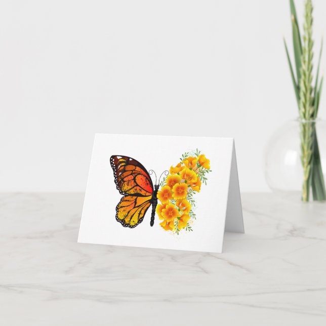 Flower Butterfly med Gult California Poppy Inbjudan (Framsida)
