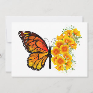 Flower Butterfly med Gult California Poppy Inbjudningar