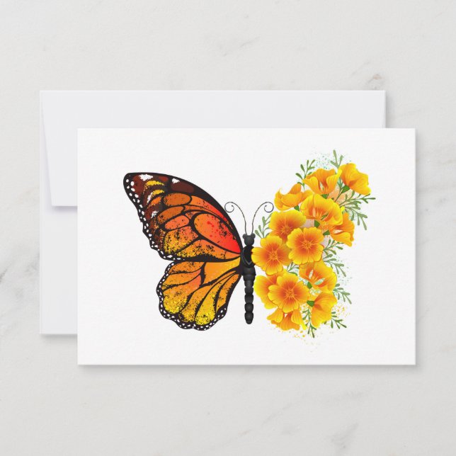 Flower Butterfly med Gult California Poppy Inbjudningar (Framsida)