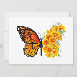 Flower Butterfly med Gult California Poppy Julkort