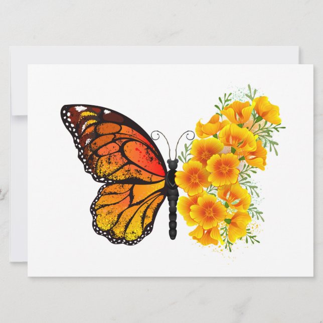 Flower Butterfly med Gult California Poppy Julkort (Framsida)