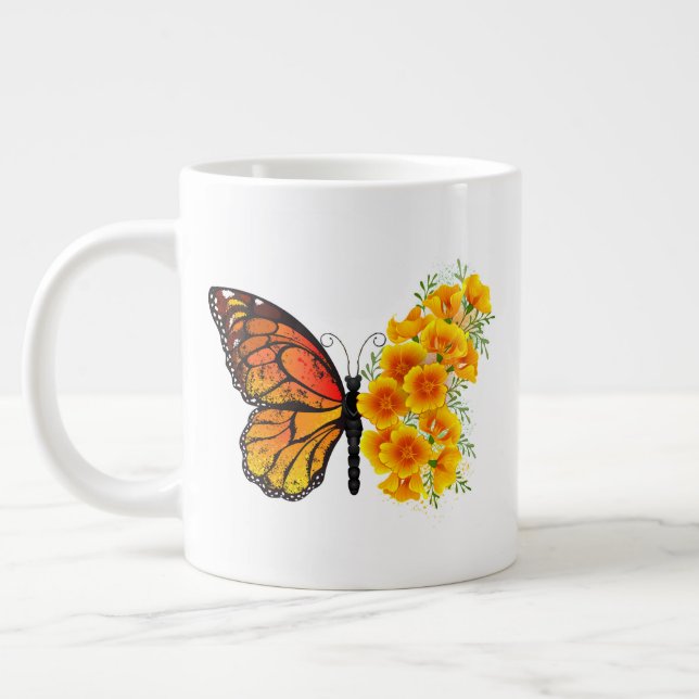 Flower Butterfly med Gult California Poppy Jumbo Mugg (Vänster)
