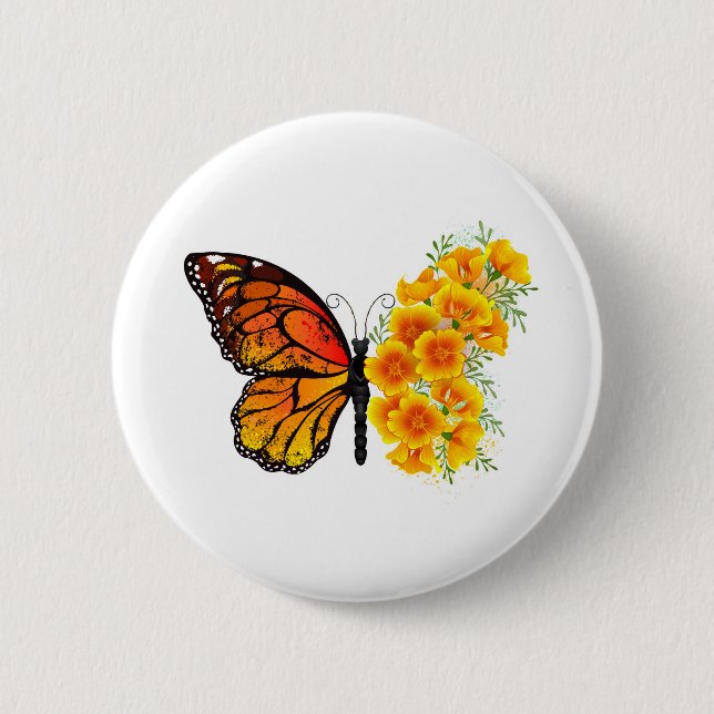 Flower Butterfly med Gult California Poppy Knapp (Framsida)