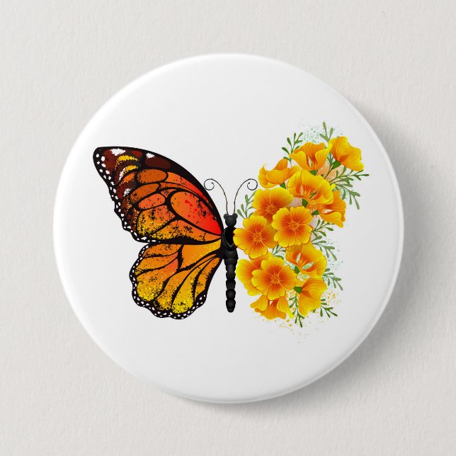 Flower Butterfly med Gult California Poppy Knapp (Framsida)