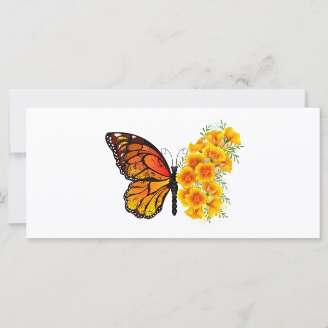Flower Butterfly med Gult California Poppy Kort (Framsida)