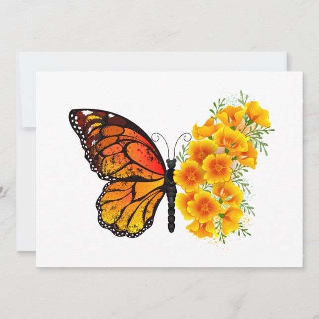 Flower Butterfly med Gult California Poppy Kort (Framsida)