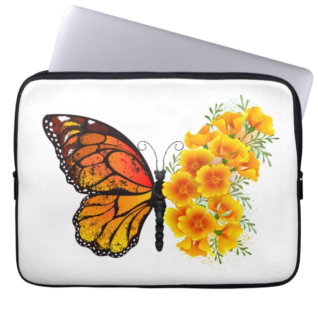 Flower Butterfly med Gult California Poppy Laptop Fodral (Framsidan)