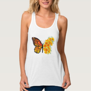 Flower Butterfly med Gult California Poppy Linne Med Racerback
