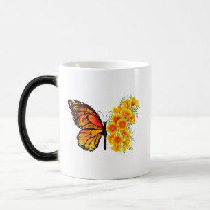Flower Butterfly med Gult California Poppy Magisk Mugg