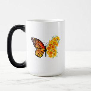 Flower Butterfly med Gult California Poppy Magisk Mugg