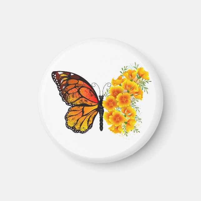Flower Butterfly med Gult California Poppy Magnet (Framsidan)