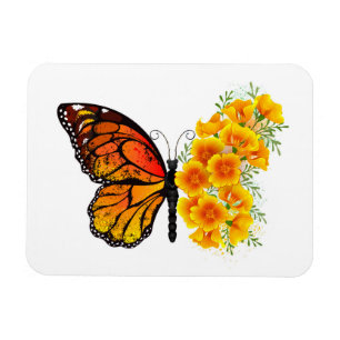 Flower Butterfly med Gult California Poppy Magnet
