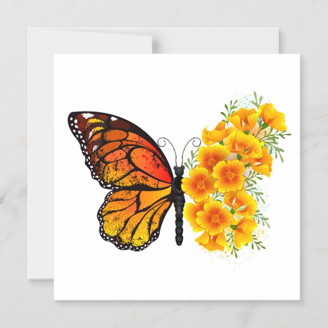 Flower Butterfly med Gult California Poppy Magnetisk Inbjudningskort (Framsida)