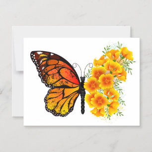 Flower Butterfly med Gult California Poppy Magnetisk Inbjudningskort