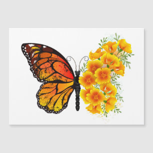 Flower Butterfly med Gult California Poppy Magnetisk Inbjudningskort