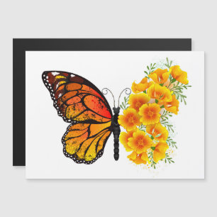 Flower Butterfly med Gult California Poppy Magnetisk Inbjudningskort