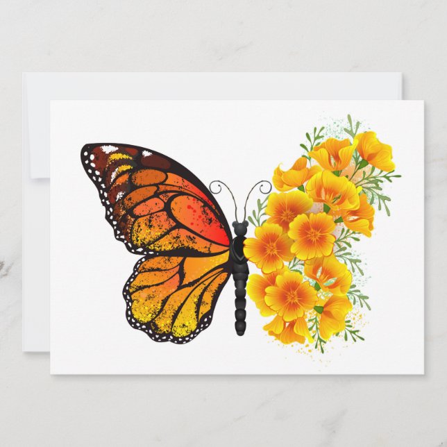 Flower Butterfly med Gult California Poppy Meddelande (Framsida)