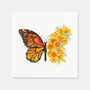 Flower Butterfly med Gult California Poppy Pappersservett