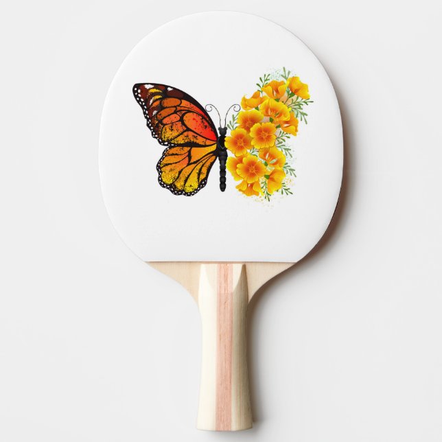 Flower Butterfly med Gult California Poppy Pingisracket (Framsidan)