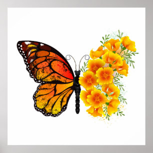 Flower Butterfly med Gult California Poppy Poster