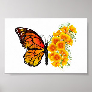 Flower Butterfly med Gult California Poppy Poster