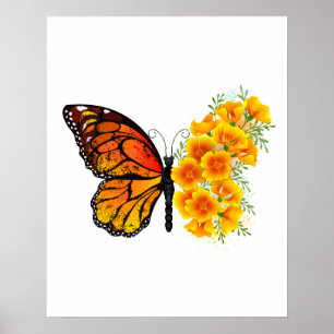 Flower Butterfly med Gult California Poppy Poster