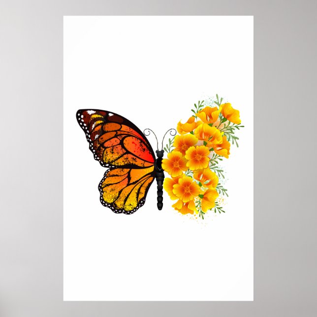 Flower Butterfly med Gult California Poppy Poster (Framsidan)