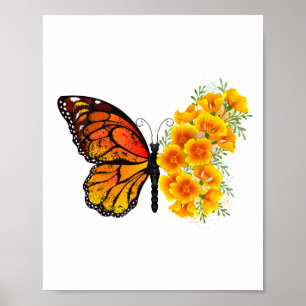Flower Butterfly med Gult California Poppy Poster