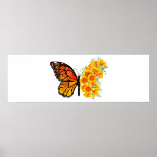 Flower Butterfly med Gult California Poppy Poster