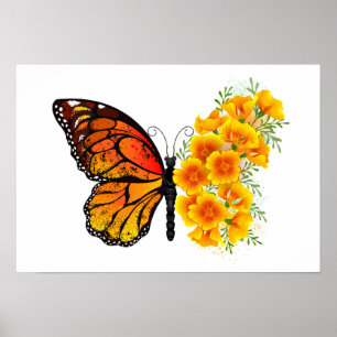 Flower Butterfly med Gult California Poppy Poster