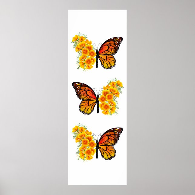 Flower Butterfly med Gult California Poppy Poster (Framsidan)