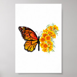 Flower Butterfly med Gult California Poppy Poster