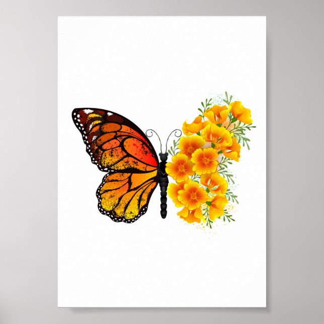 Flower Butterfly med Gult California Poppy Poster (Framsidan)