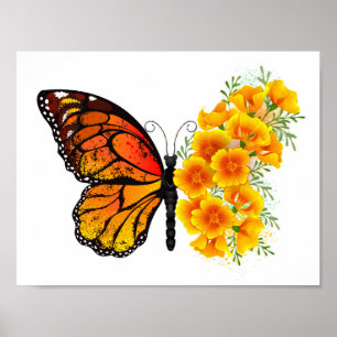 Flower Butterfly med Gult California Poppy Poster