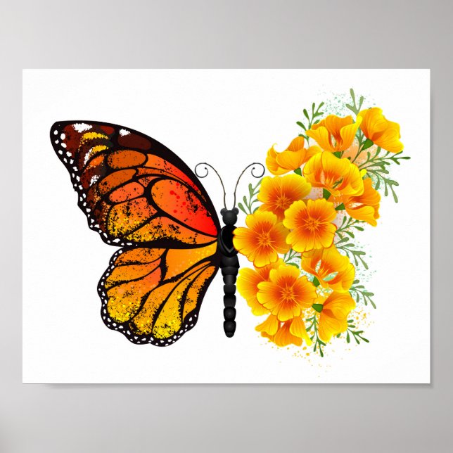 Flower Butterfly med Gult California Poppy Poster (Framsidan)